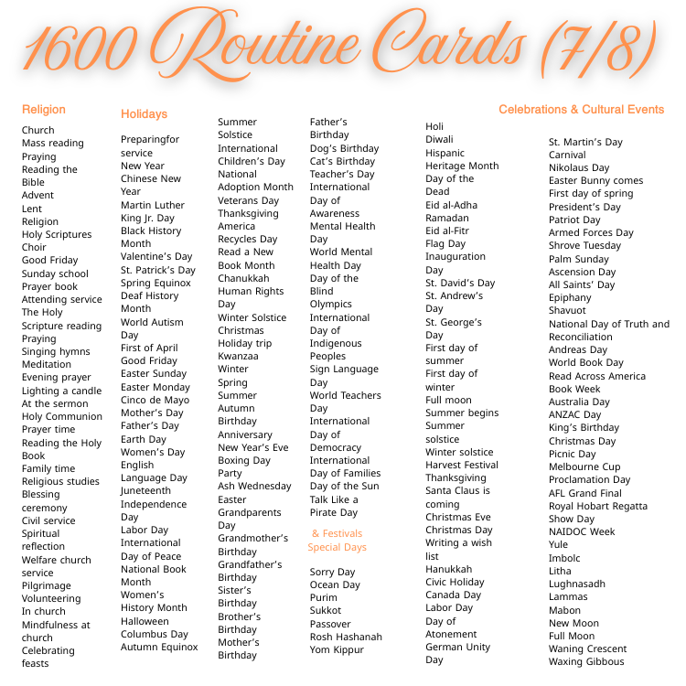 1600 Routine Cards