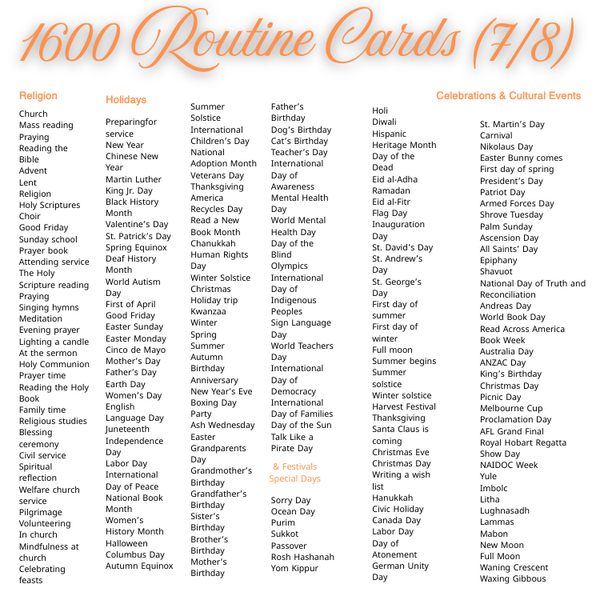 1600 Routine Cards