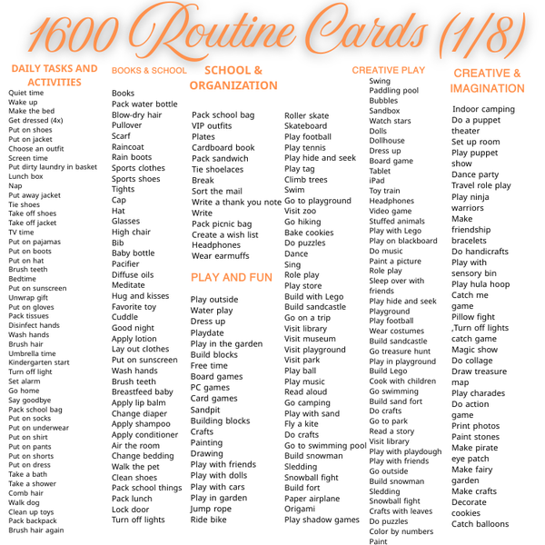 1600 Routine Cards