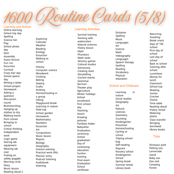1600 Routine Cards